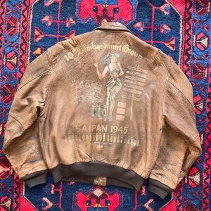 Vintage 80s Avirex Type A-2 Pin Up Leather Bomber Flight Jacket